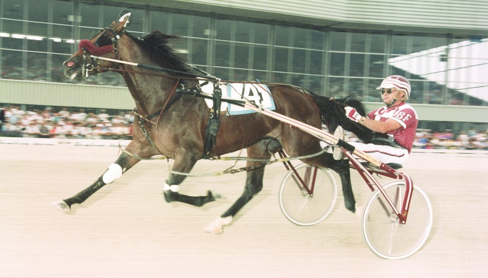 Apaches Fame is shown with trainer and driver Bud Fritz.