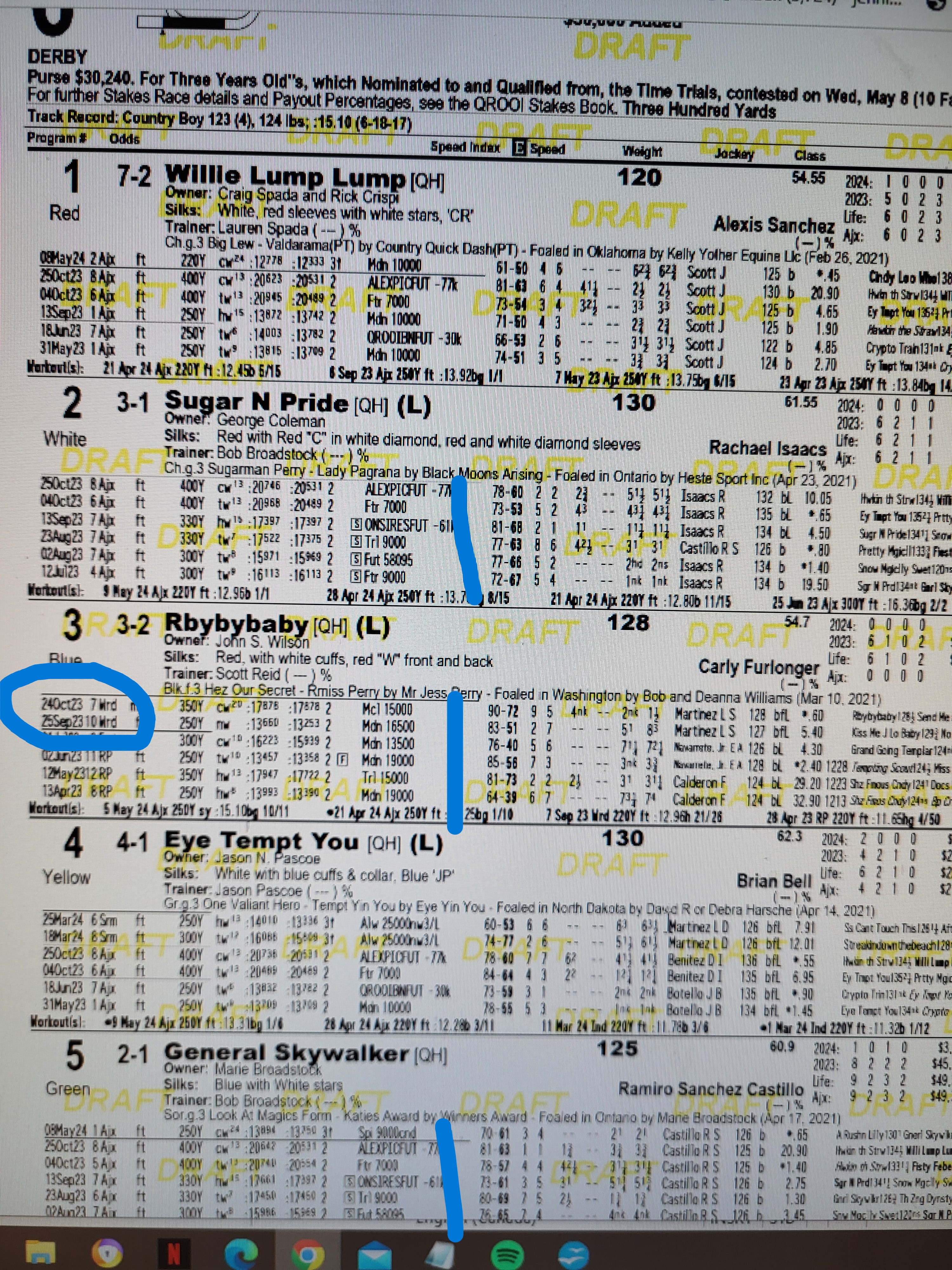 Ajax Downs, May 22, Race 6 Program Sheet 1