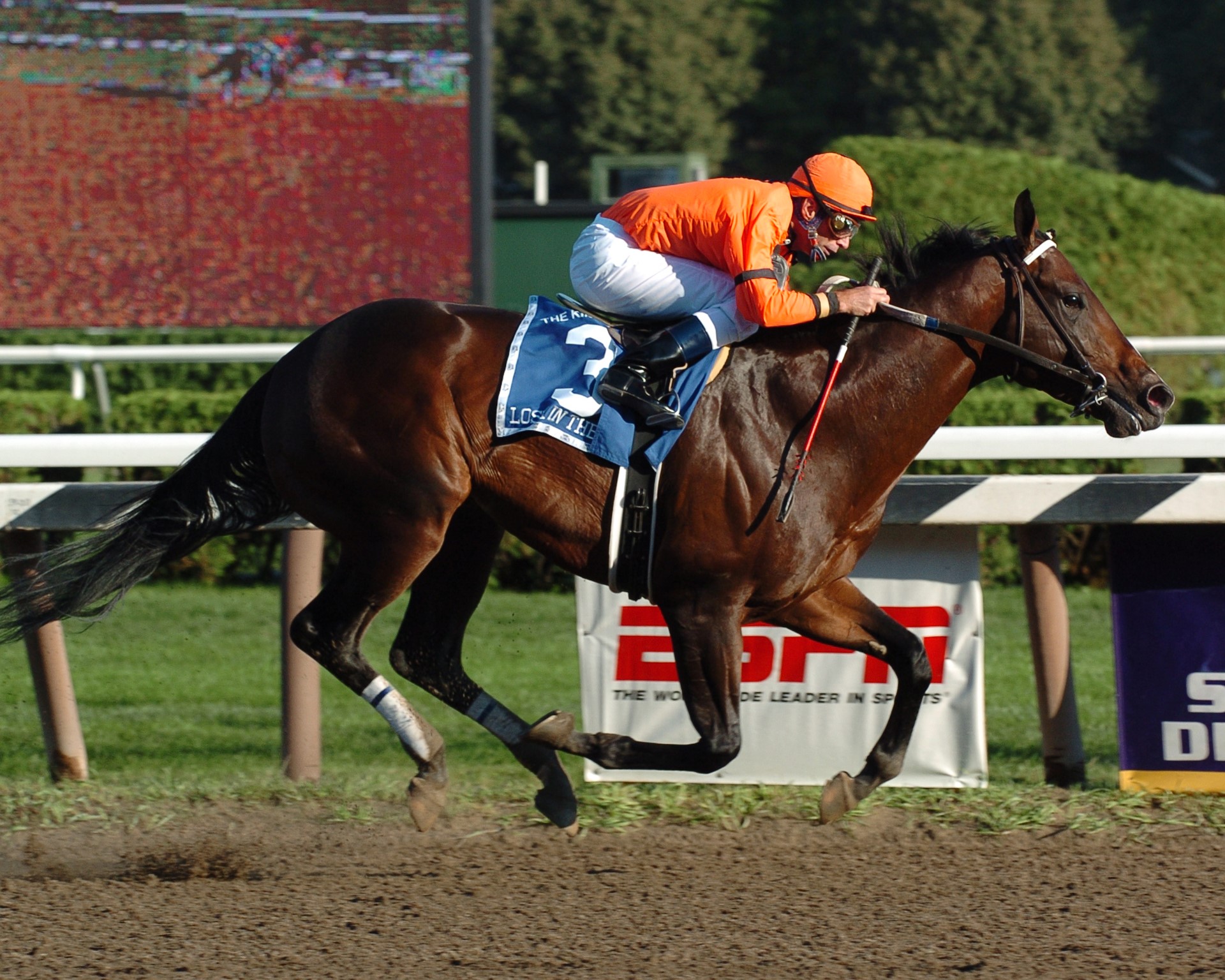Russell Baze and Lost in the Fog winning the Grade 1 King's Bishop Stakes at Saratoga in 2005 (courtesy Coglianese Photo)