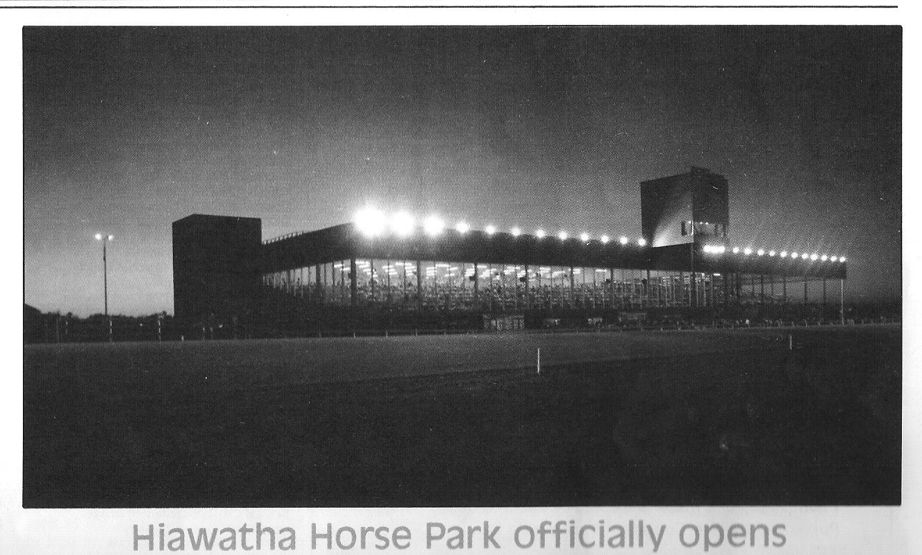 A view of the brand-new Hiawatha grandstand as the track opened in 1988 (Canadian Sportsman photo)